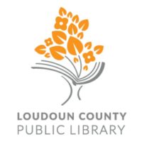 Logo of Loudoun County Public Library a tree fashioned in the shape of a book with orange leaves and flowers sprouting from pages